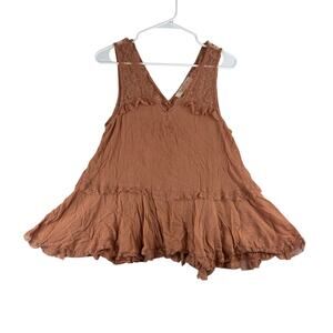 Lela Sky Boho Flowy Tank Blouse Women's Measured Small Terracotta Tiered Ruffle